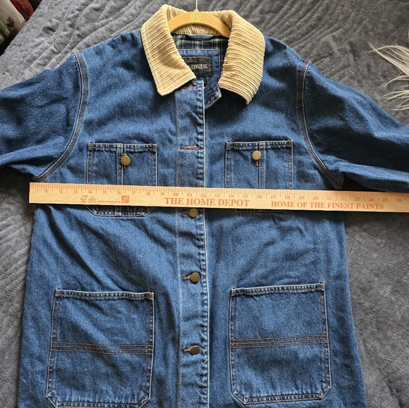 VINTAGE 90s Outbrook CHORE/BARNCOAT Blue Denim Corduroy Utility Jacket L - Picture 12 of 14